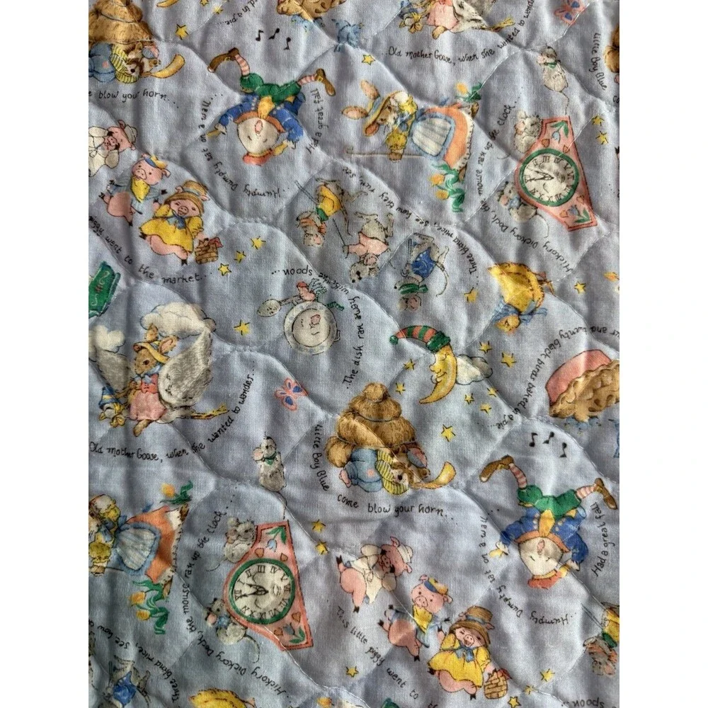 Vintage Mother Goose Baby Crib Quilt Panel Blanket Nursery Bedding 32x36 USA